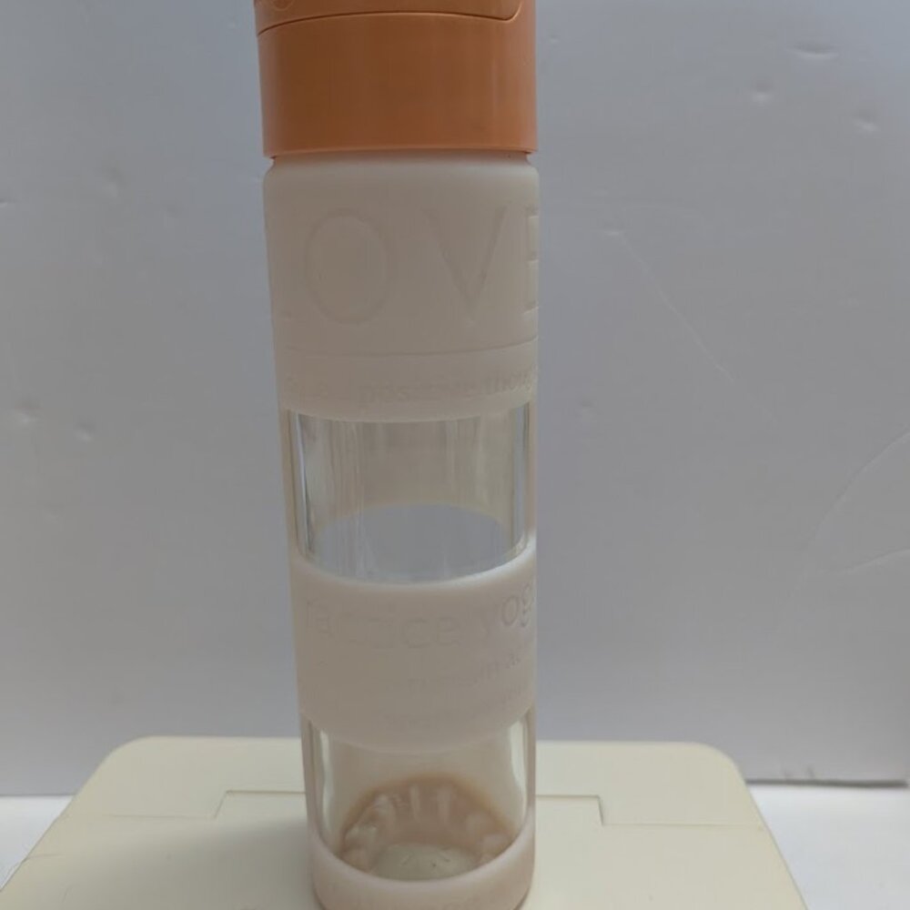LULULEMON 22 oz Glass Water Bottle with Peach Silicone Sleeve ~ Love Yoga